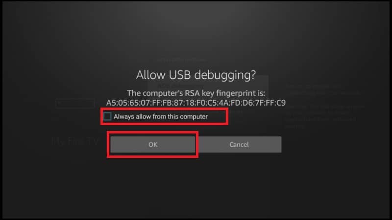 Allow USB Debugging to allow Cetus Remote App to play on Firestick