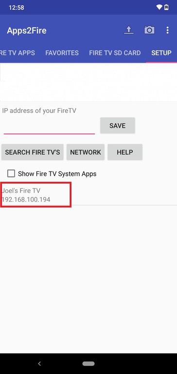 Enter the IP network of the Firestick on Apps2Fire