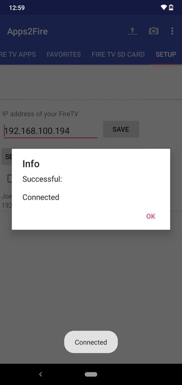 Apps2Fire Successfully connected with Firestick