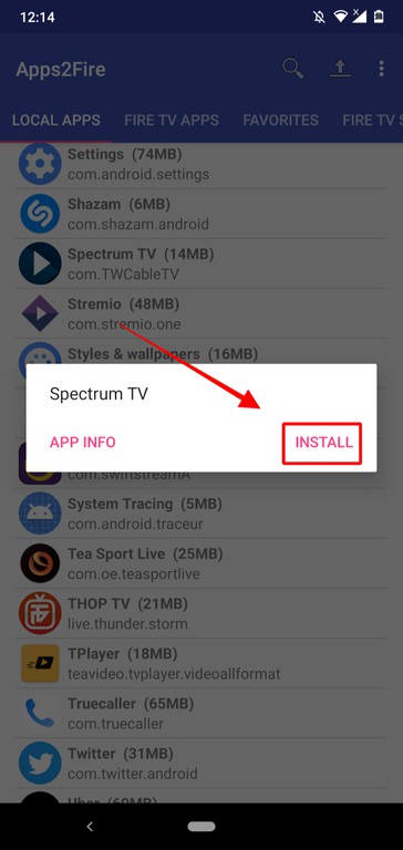 Apps2Fire install Spectrum TV