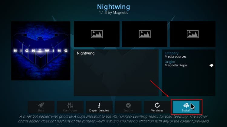 Nightwing Kodi addon install option