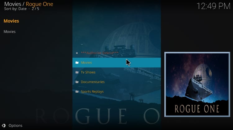After installing this is the Rogue One Kodi Addon Menu