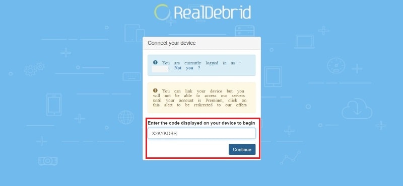 Enter Real-Debrid activation code