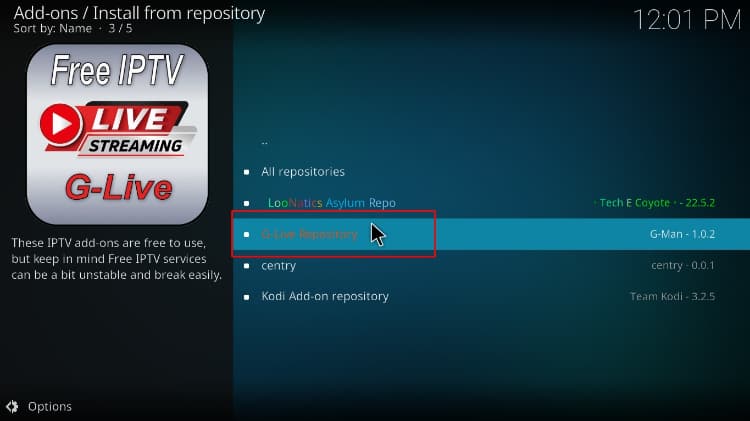 G-Live repository option