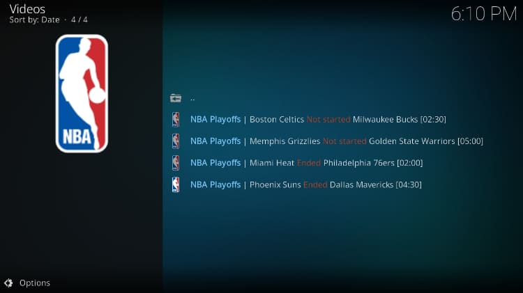 NBA playoffs streams on Centry Sports after the Addon install on Kodi