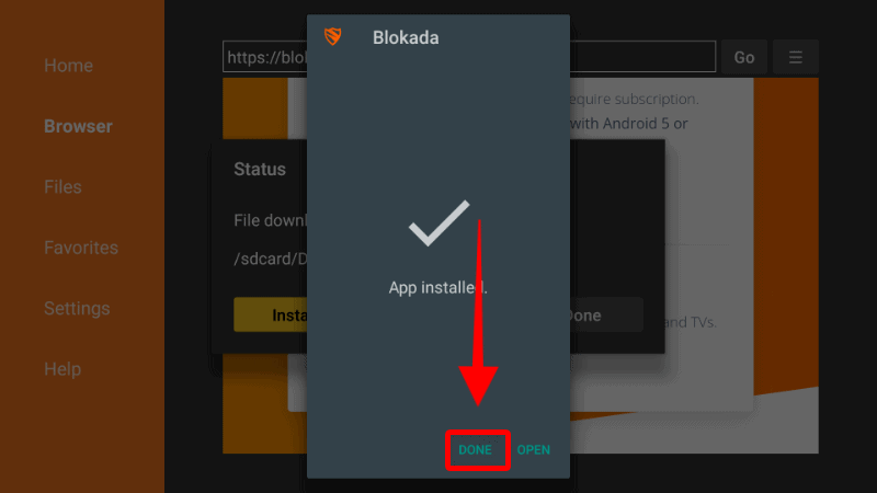 Blokada installed - Done option
